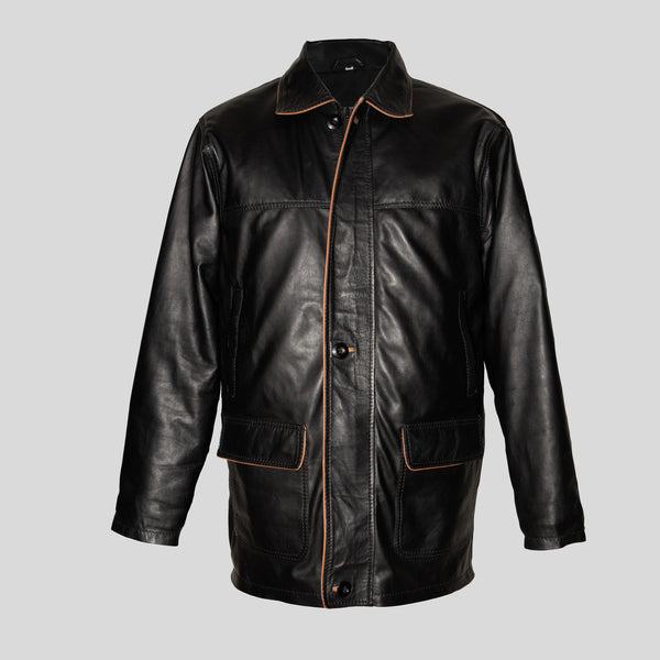 Leather Coat with Tan Piping – Ambassador