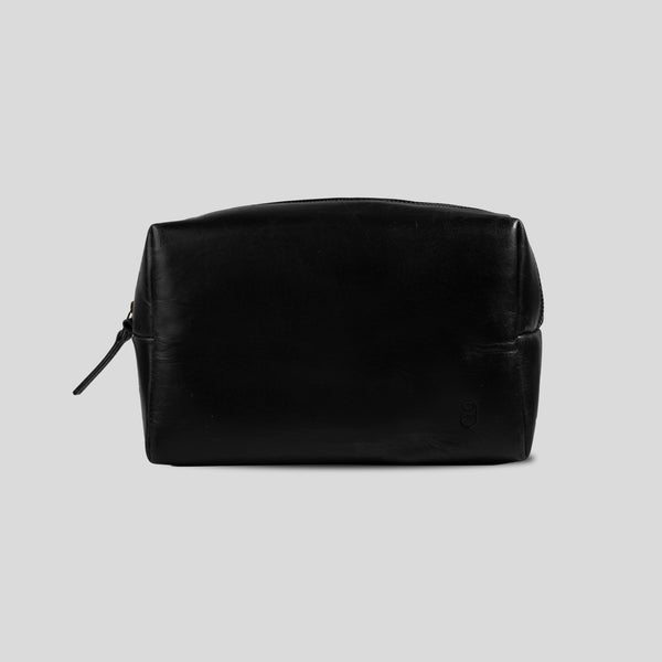 Real Leather Toiletry Bag – Travel Buddy (Plain Black)