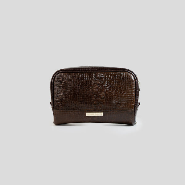 Real Leather Toiletry Bag – Travel Buddy (Crocodile Brown)