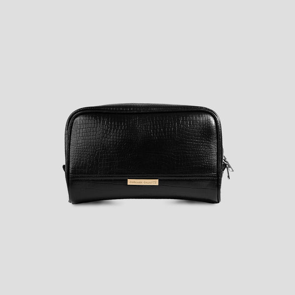 Real Leather Toiletry Bag – Travel Buddy (Crocodile Black)