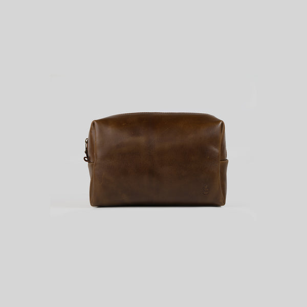 Real Leather Toiletry Bag – Travel Buddy (Dark Brown)